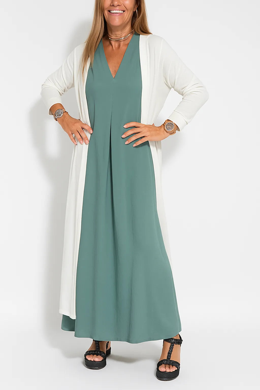 Carmela - Elegant Long Dress With Cardigan