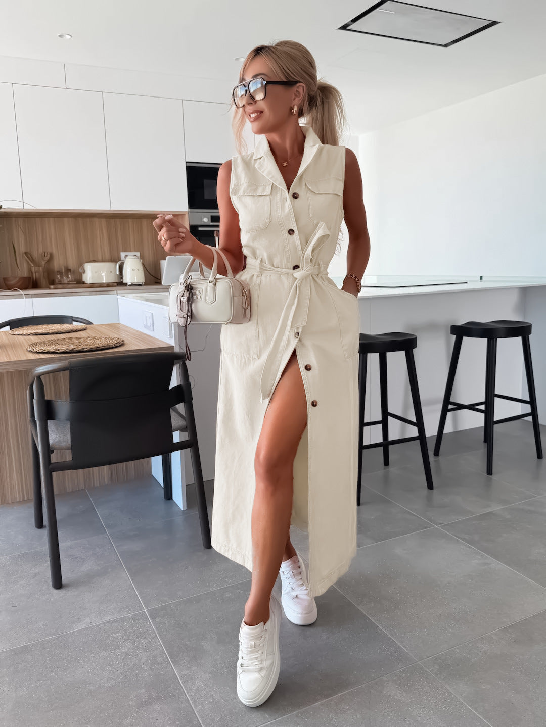 Hanna - Sleeveless Long Denim Dress