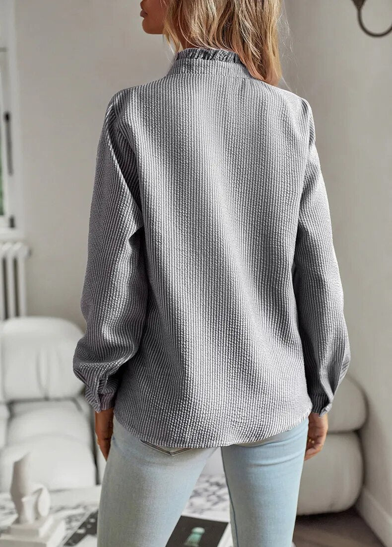 Tayari – Ruffled Textured Button-Up Blouse