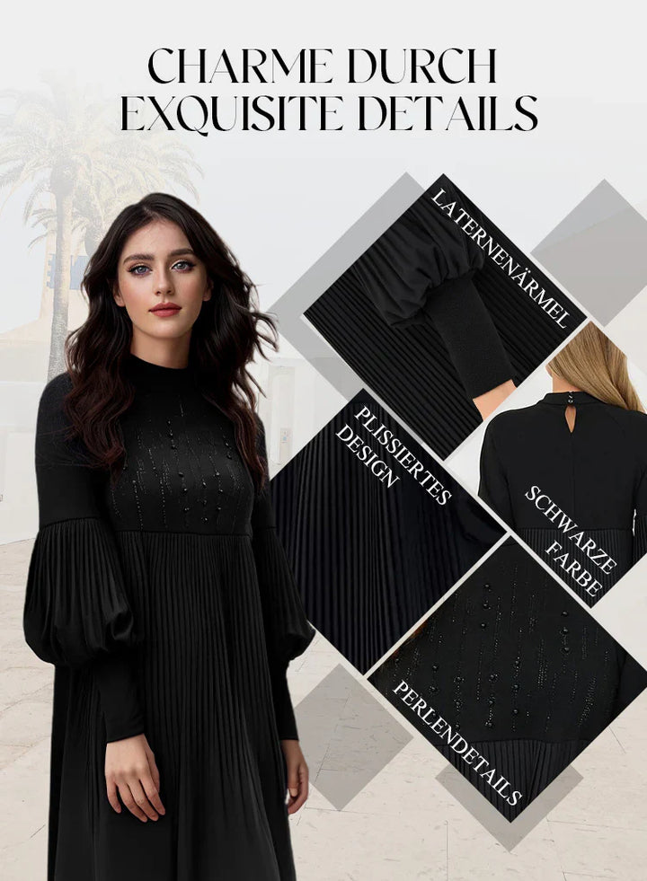 Marlene - Plus Size Dress With Stand Collar And Lantern Sleeves