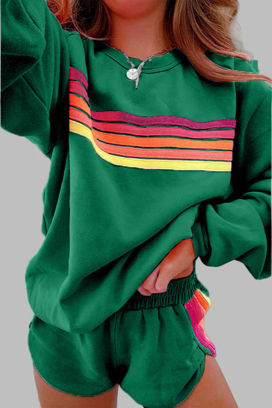 Maya - Comfy Striped Crew Neck Top and Shorts Pajama Set