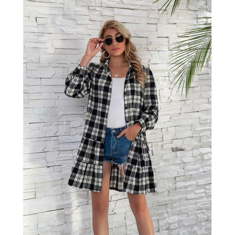 Kirra – Check Tiered Shirt Dress