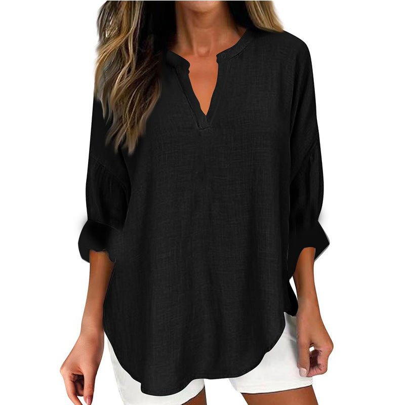 Elodie – Relaxed Button-Neck Blouse