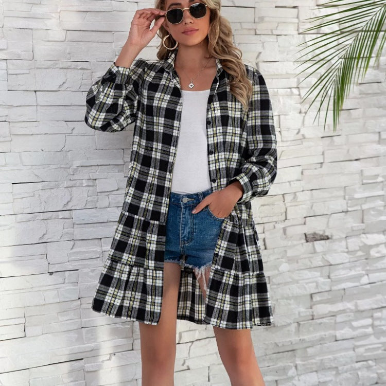 Kirra – Check Tiered Shirt Dress