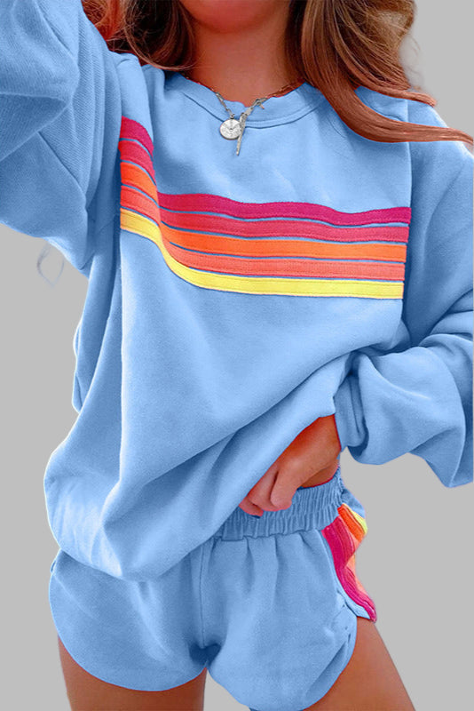 Maya - Comfy Striped Crew Neck Top and Shorts Pajama Set