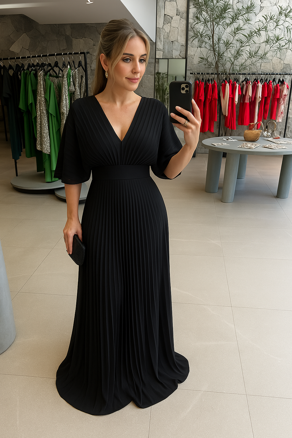Paya - Elegant Midi Dress With V-Neckline