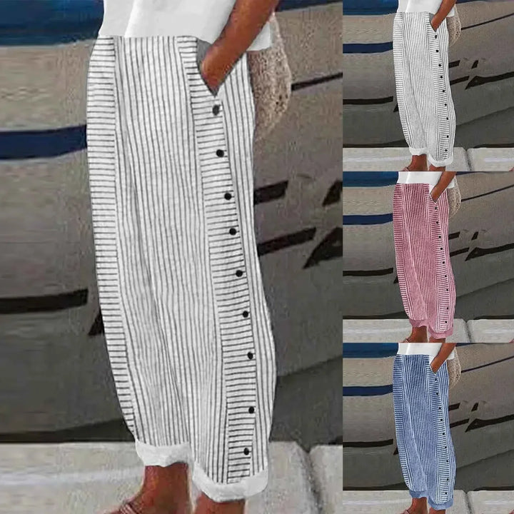 Anna – Seabreeze Stripe Button Trousers