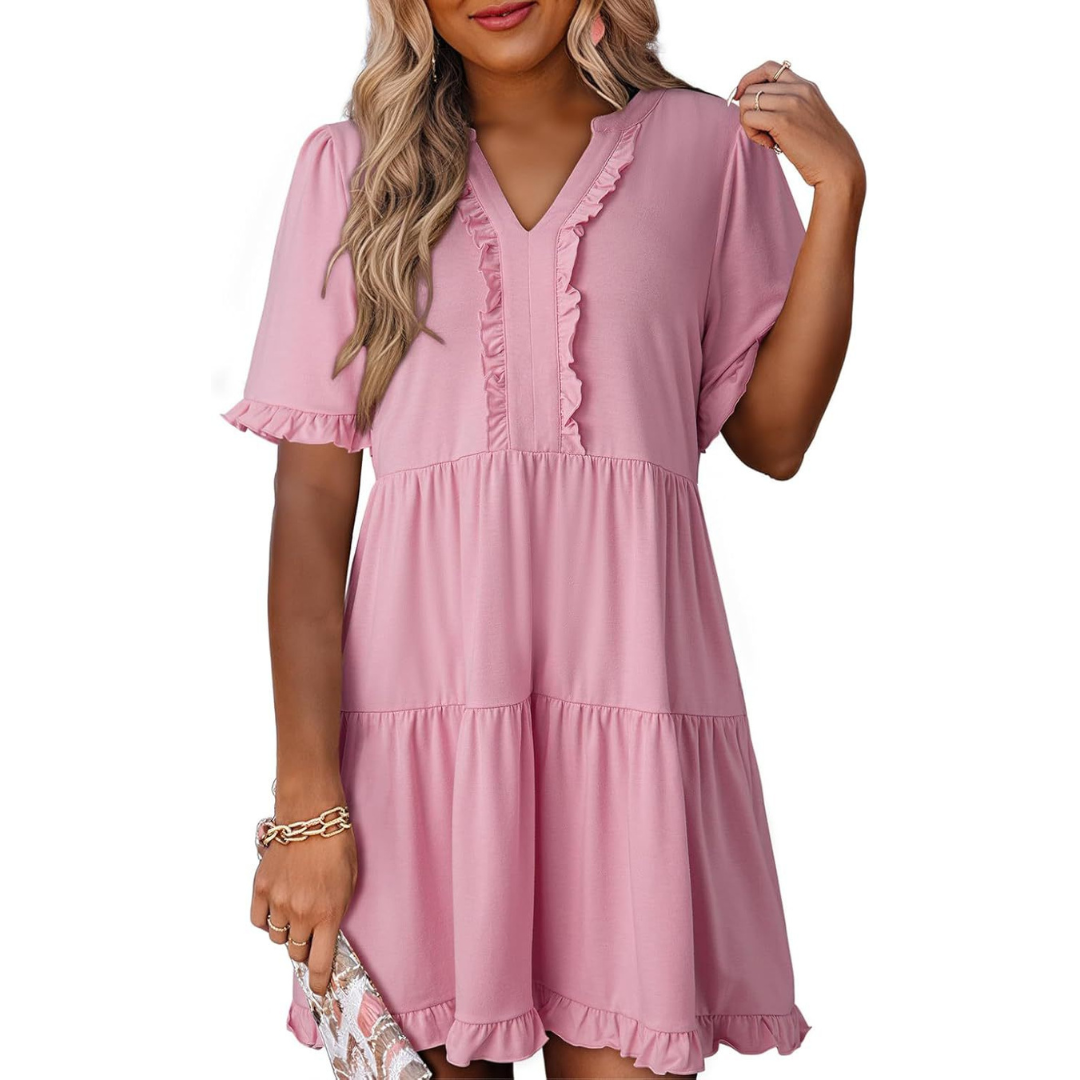 LAILA™ - Casual V-Neck Mini Dress