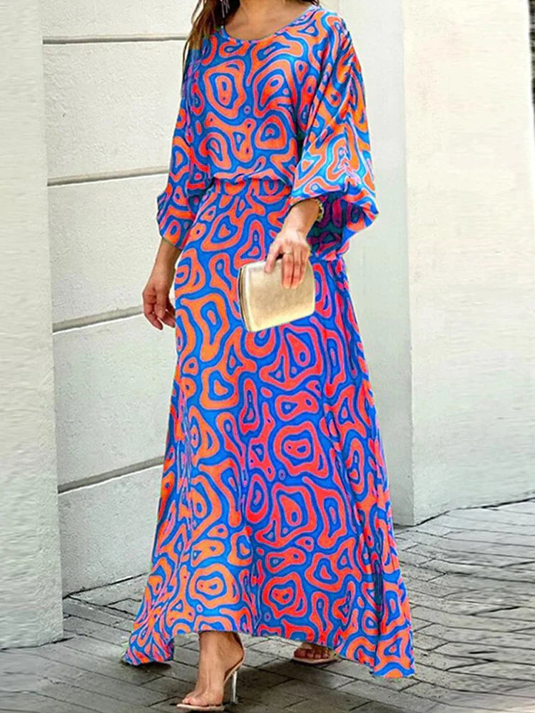 Maria – Printed Batwing Sleeve Maxi Dress