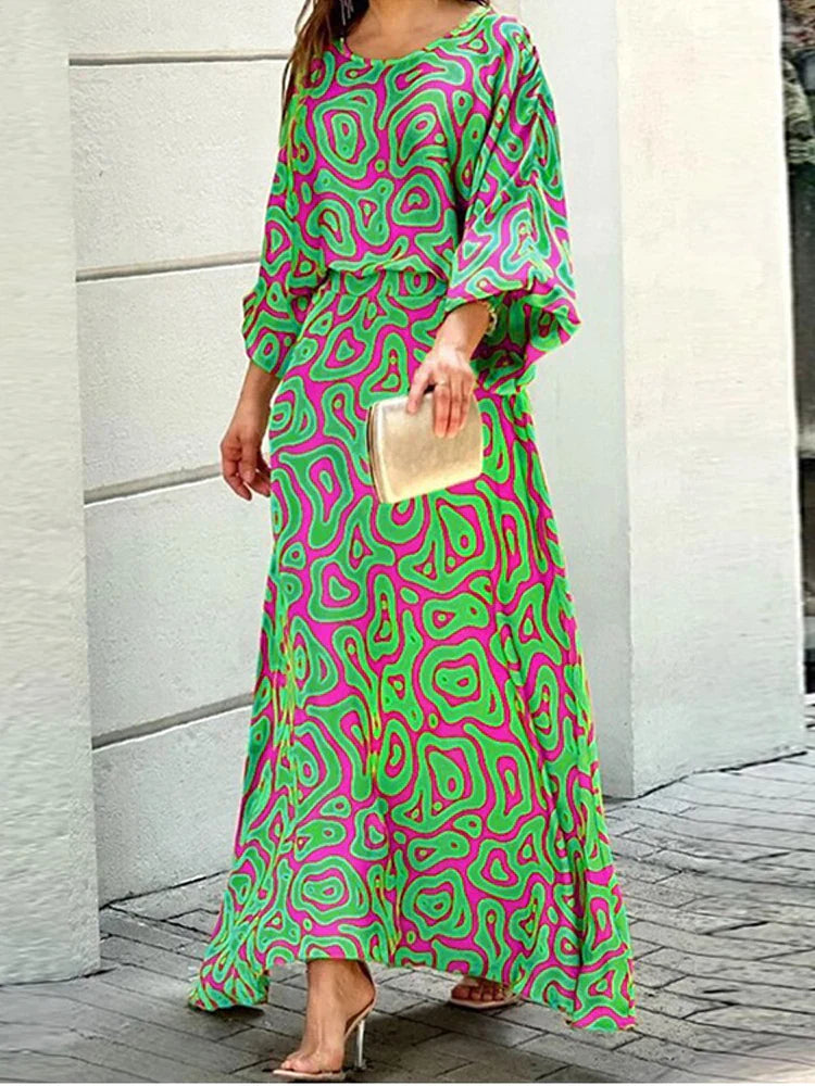 Maria – Printed Batwing Sleeve Maxi Dress