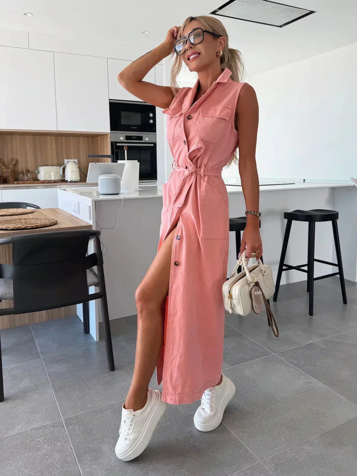 Hanna - Sleeveless Long Denim Dress