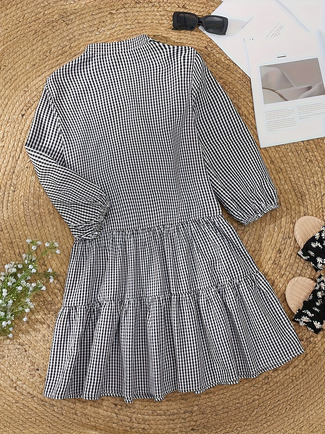 Holly – Gingham Button-Front Tiered Dress