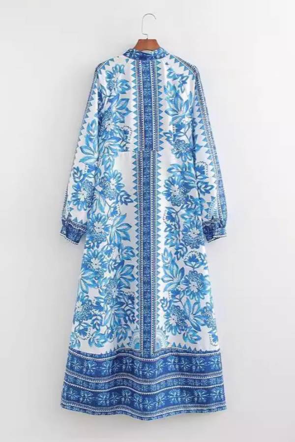 Selena – Floral Print Maxi Shirt Dress