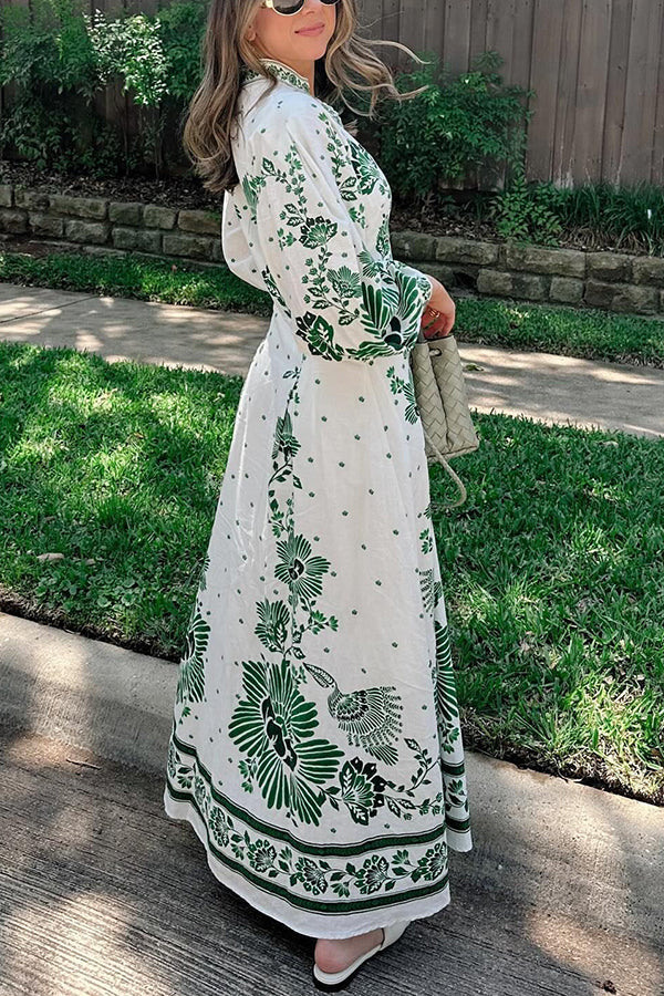 Selena – Floral Print Maxi Shirt Dress