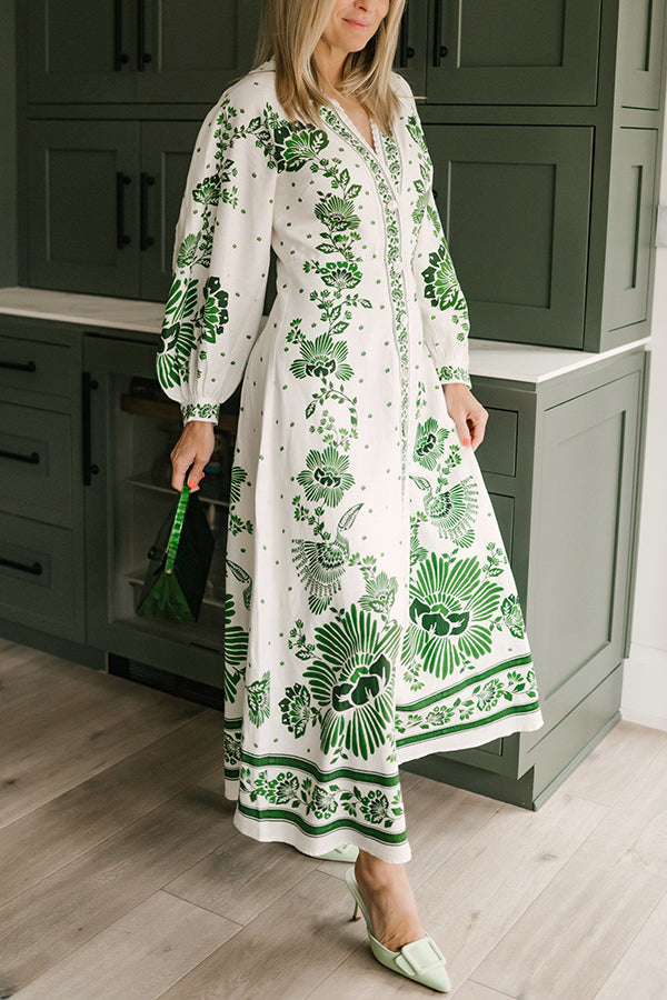 Selena – Floral Print Maxi Shirt Dress