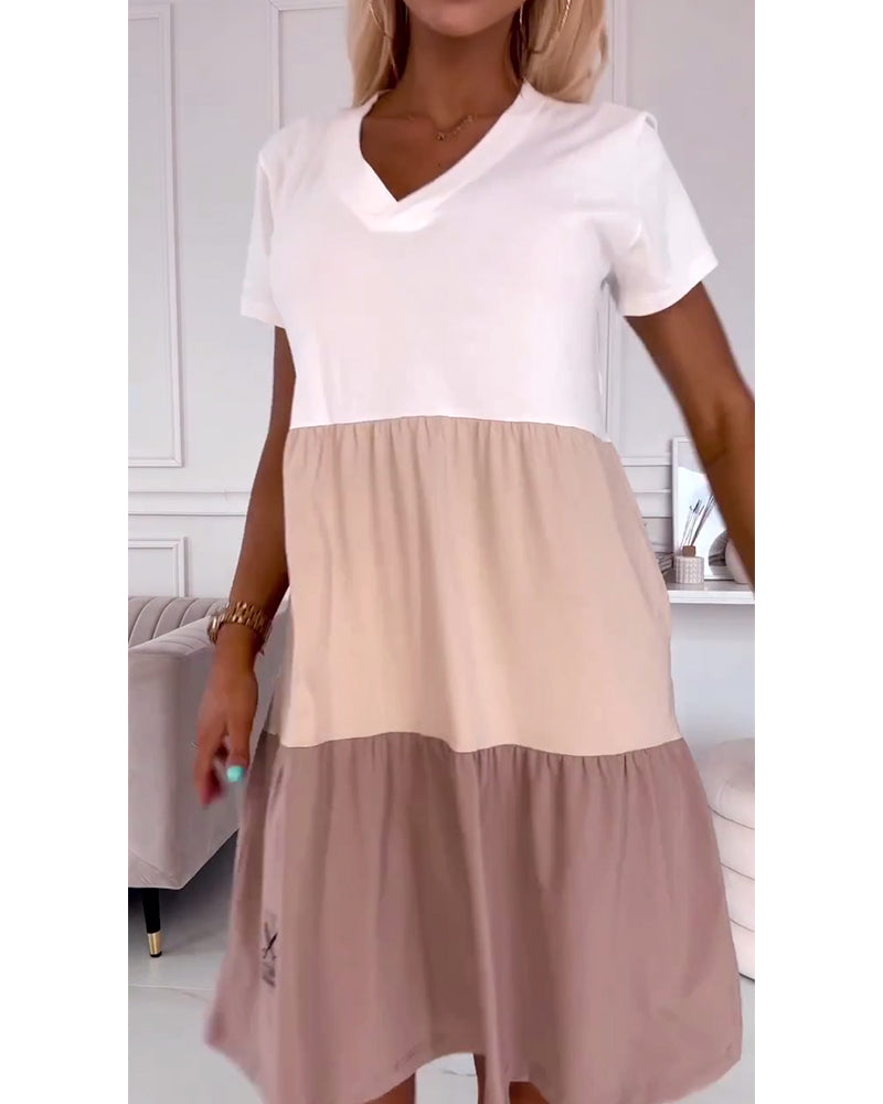 Alva - Colour Block Casual Dress With Short Sleeves