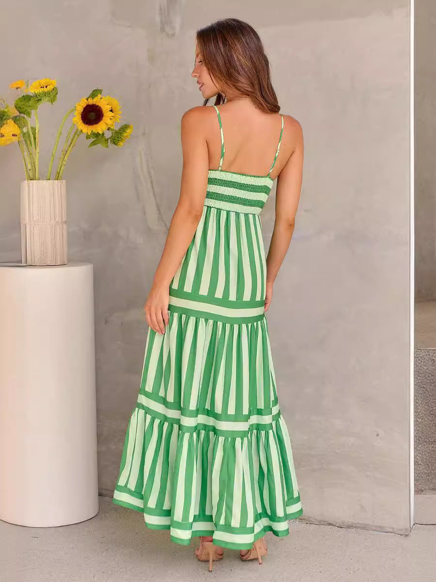 Marisol - Striped Maxi Dress With Straps And Pockets