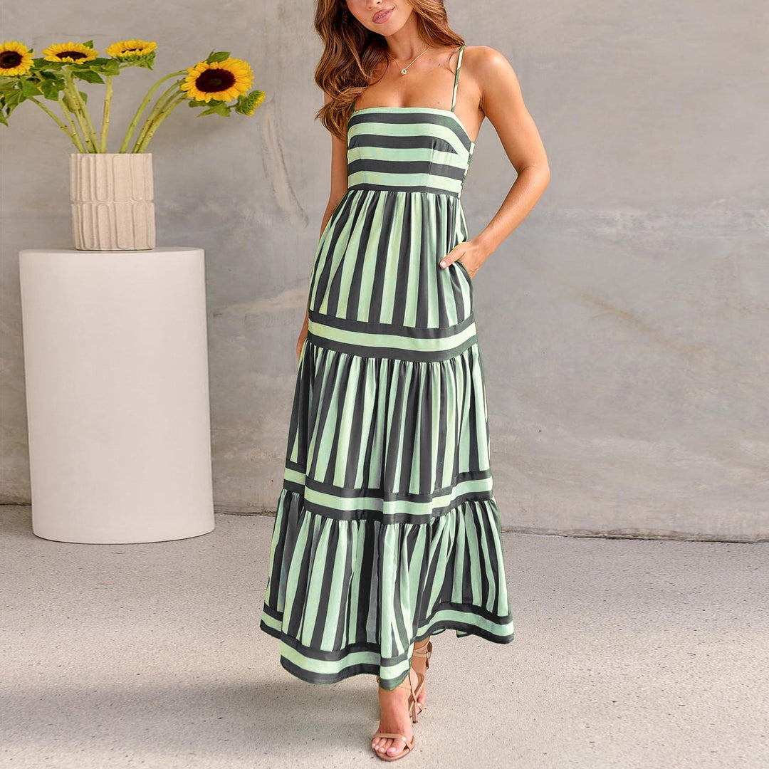 Marisol - Striped Maxi Dress With Straps And Pockets