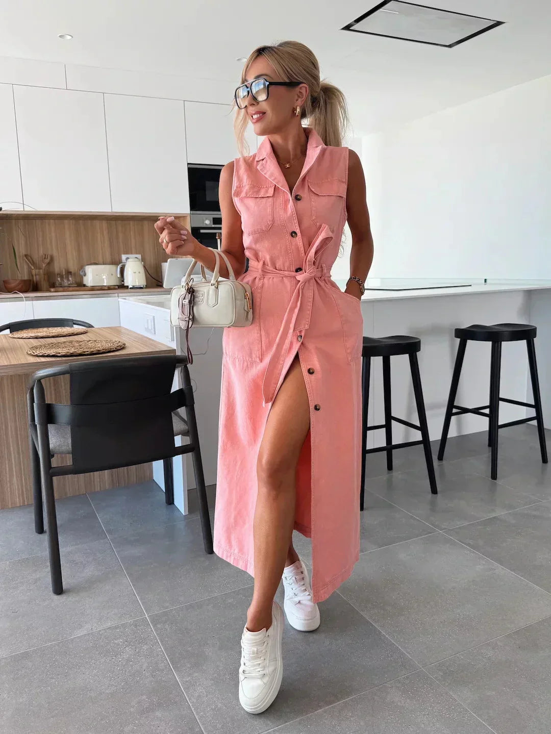 Hanna - Sleeveless Long Denim Dress