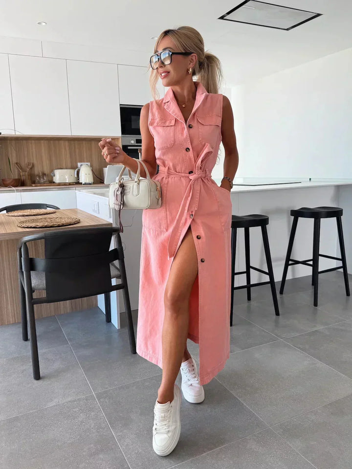 Hanna - Sleeveless Long Denim Dress