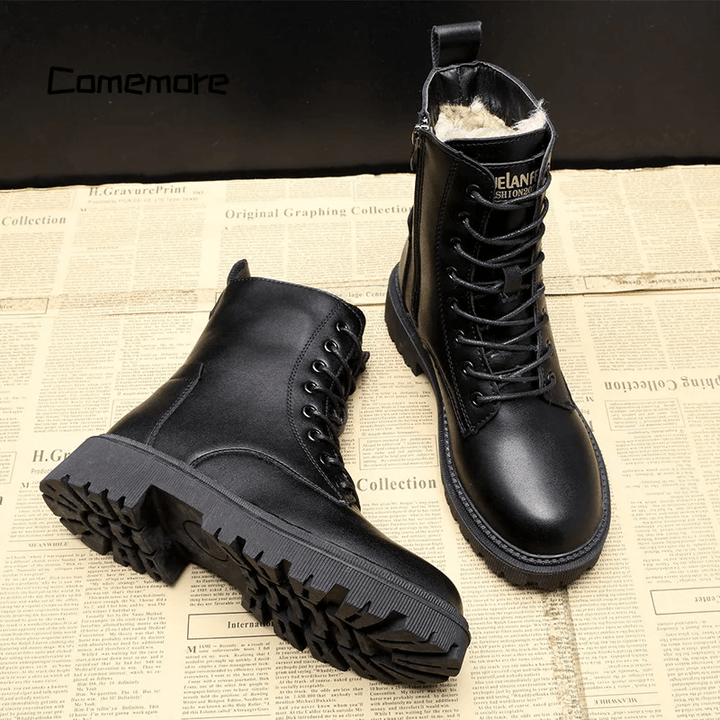 Helena - Black Leather Insulated Boots with Fur Lining