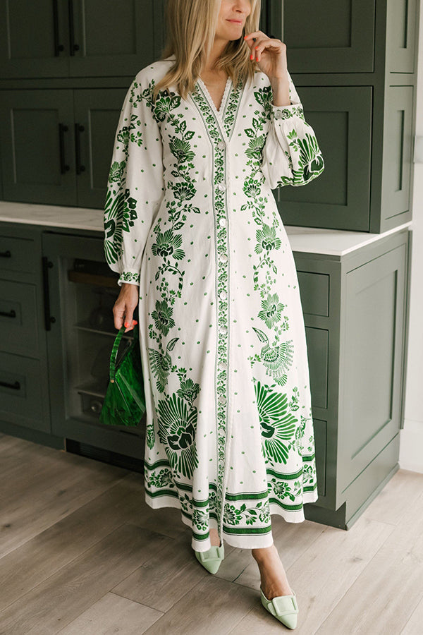 Selena – Floral Print Maxi Shirt Dress