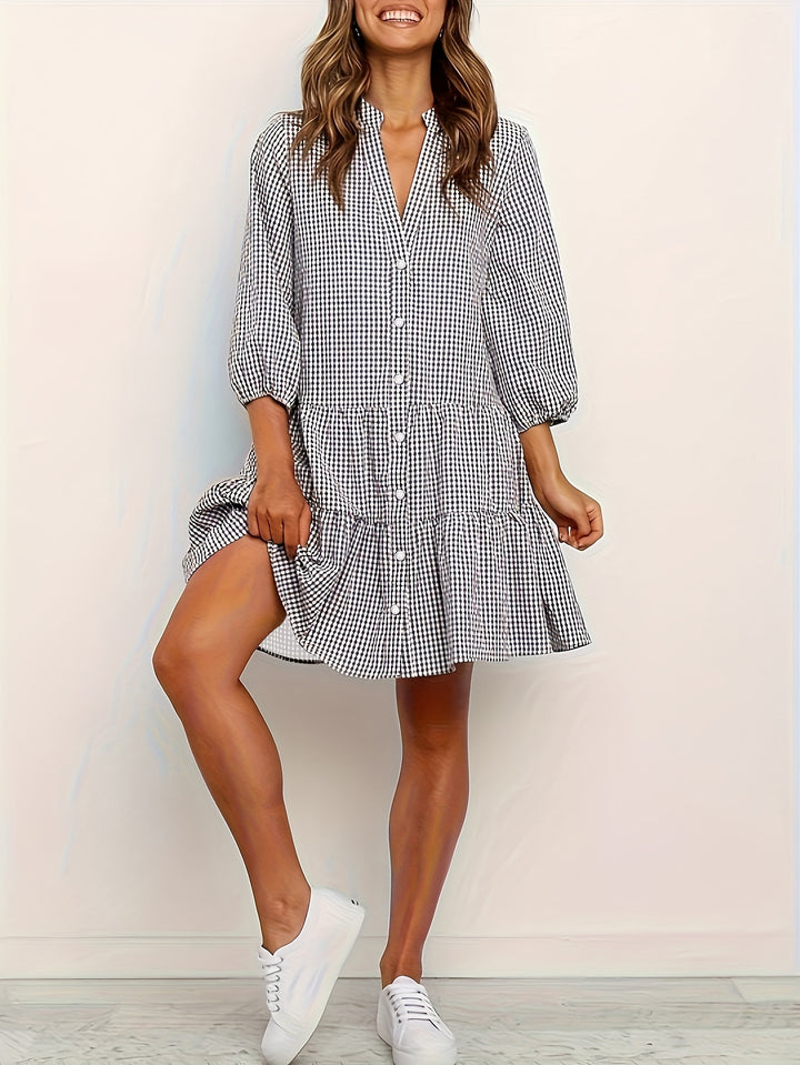 Holly – Gingham Button-Front Tiered Dress