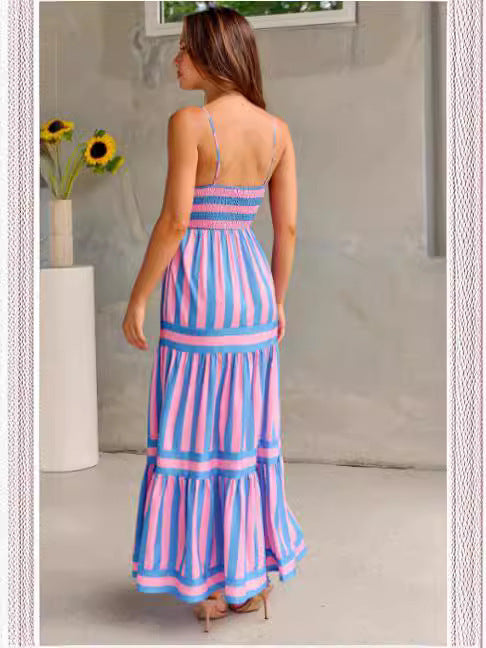 Marisol - Striped Maxi Dress With Straps And Pockets