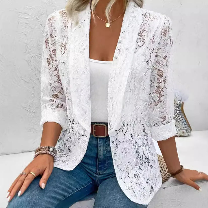 Zaylee – Tailored Lace Sleeve Blazer