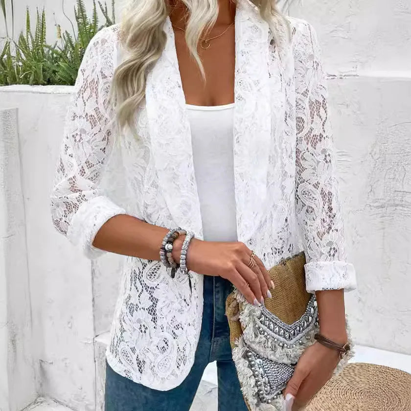 Zaylee – Tailored Lace Sleeve Blazer