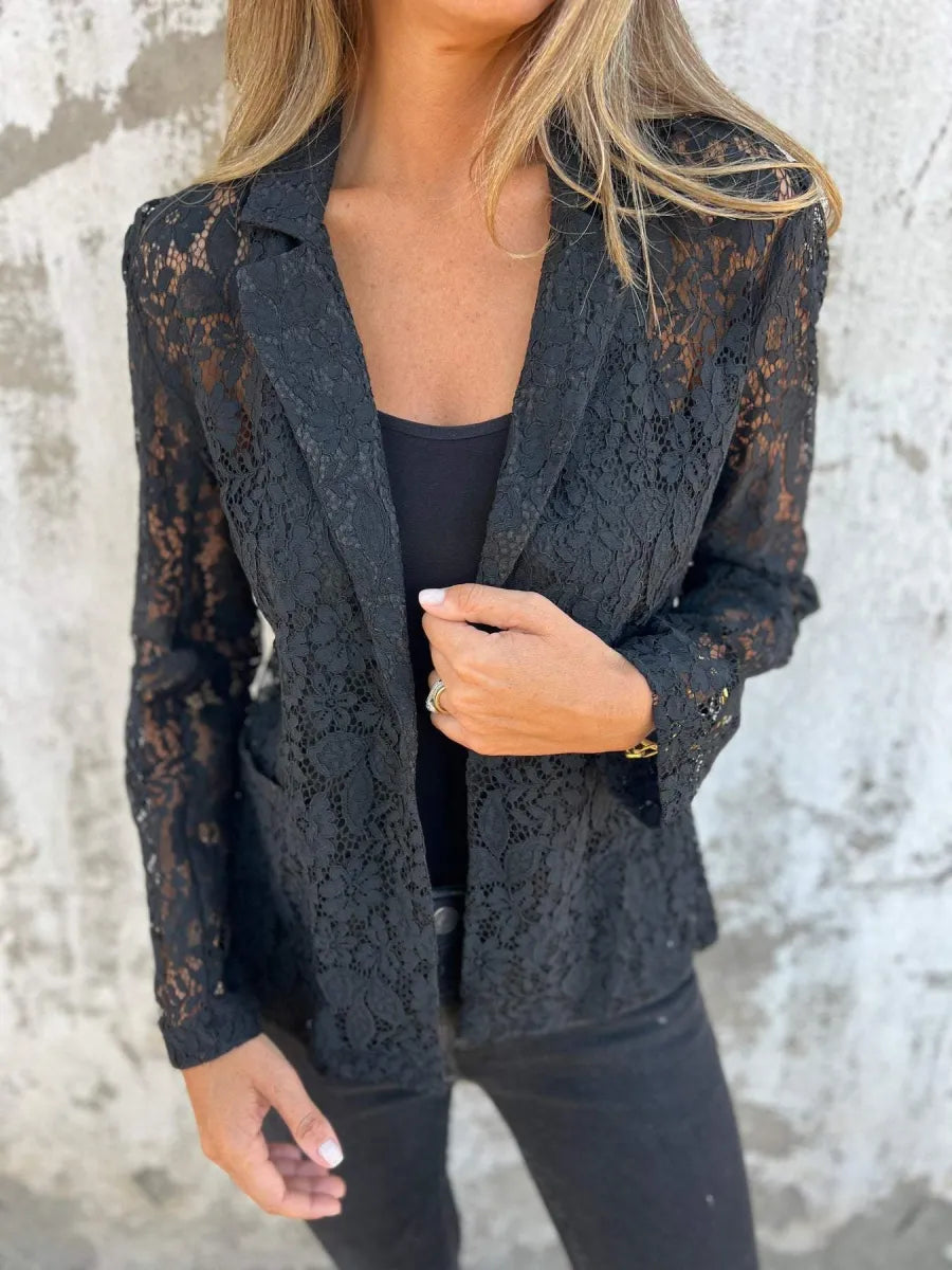 Zaylee – Tailored Lace Sleeve Blazer