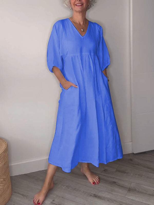 Eeva - Casual Midi Dress With V-Neckline And Pockets