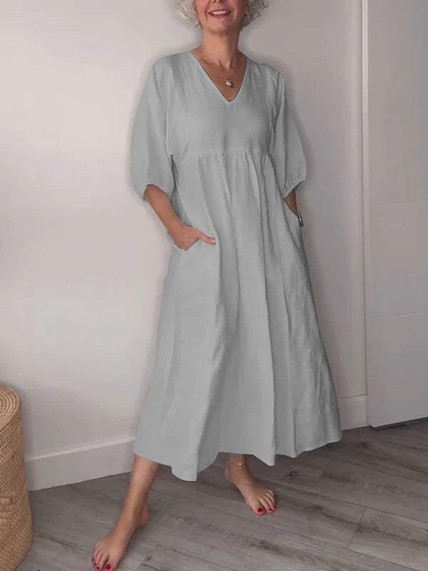 Eeva - Casual Midi Dress With V-Neckline And Pockets