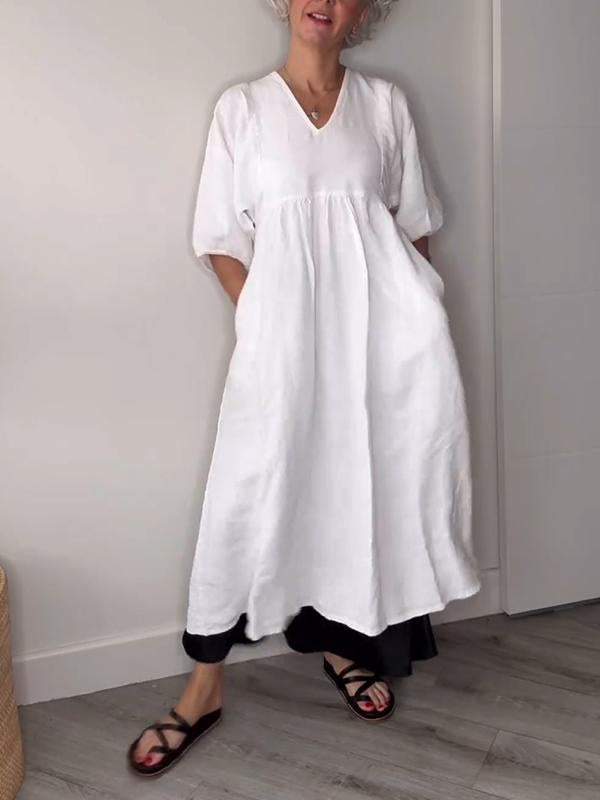 Eeva - Casual Midi Dress With V-Neckline And Pockets