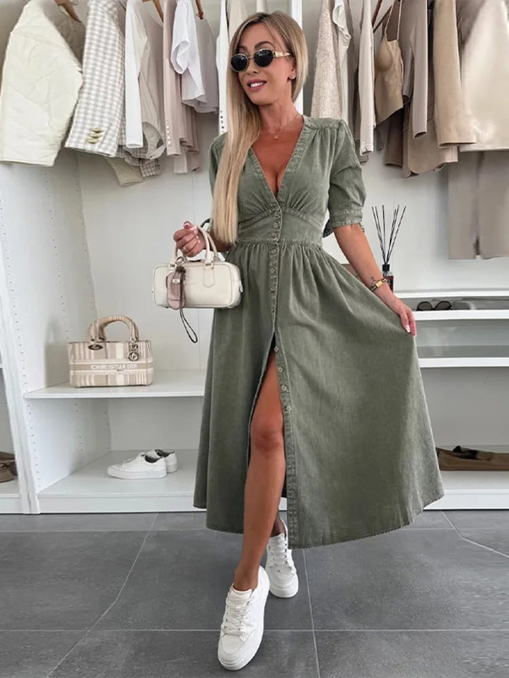Clarina - Dress With Deep V-Neckline And Slit