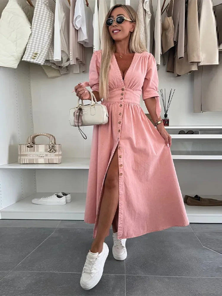 Clarina - Dress With Deep V-Neckline And Slit