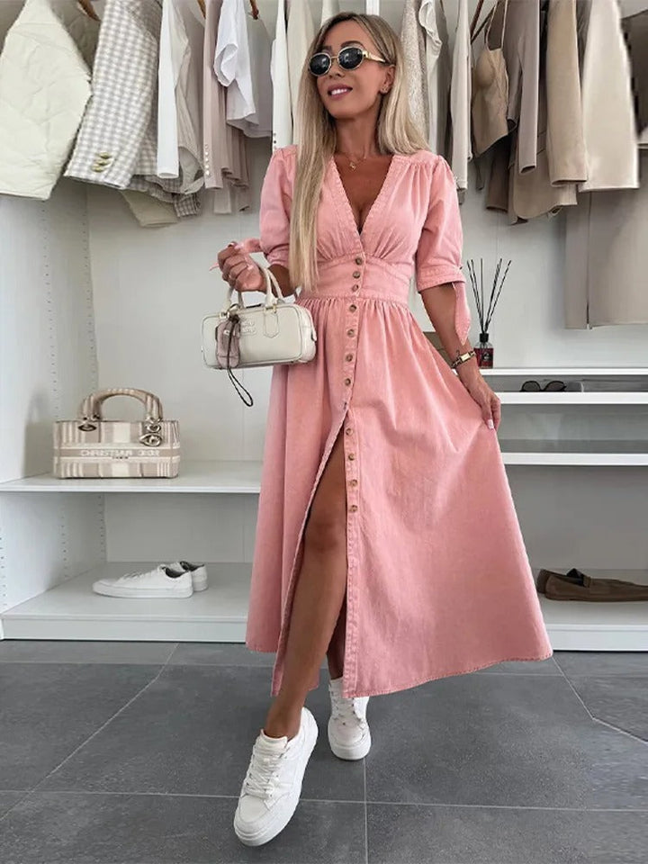 Clarina - Dress With Deep V-Neckline And Slit