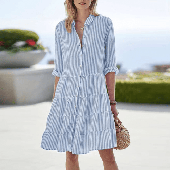 Cosima – Striped Shirt Dress with Button Placket
