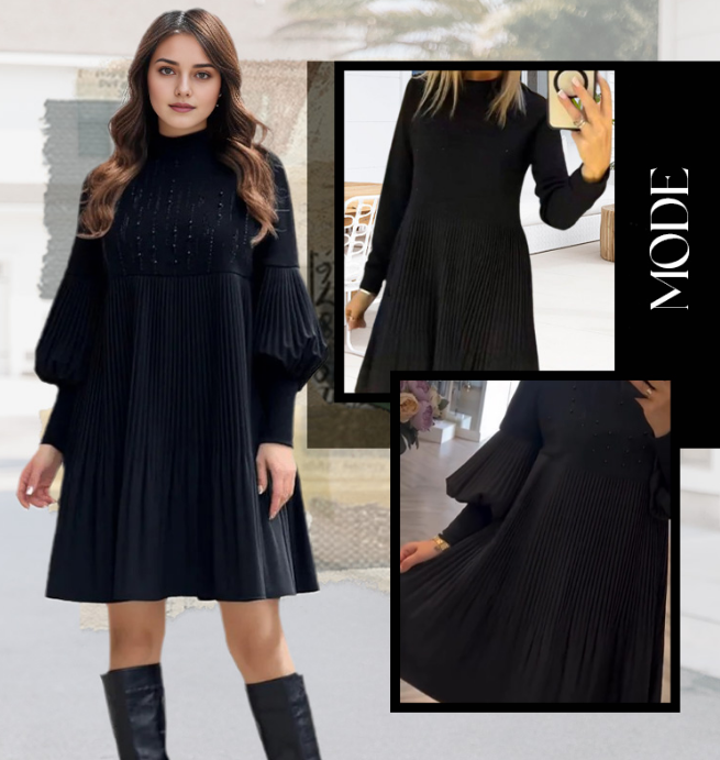 Marlene - Plus Size Dress With Stand Collar And Lantern Sleeves