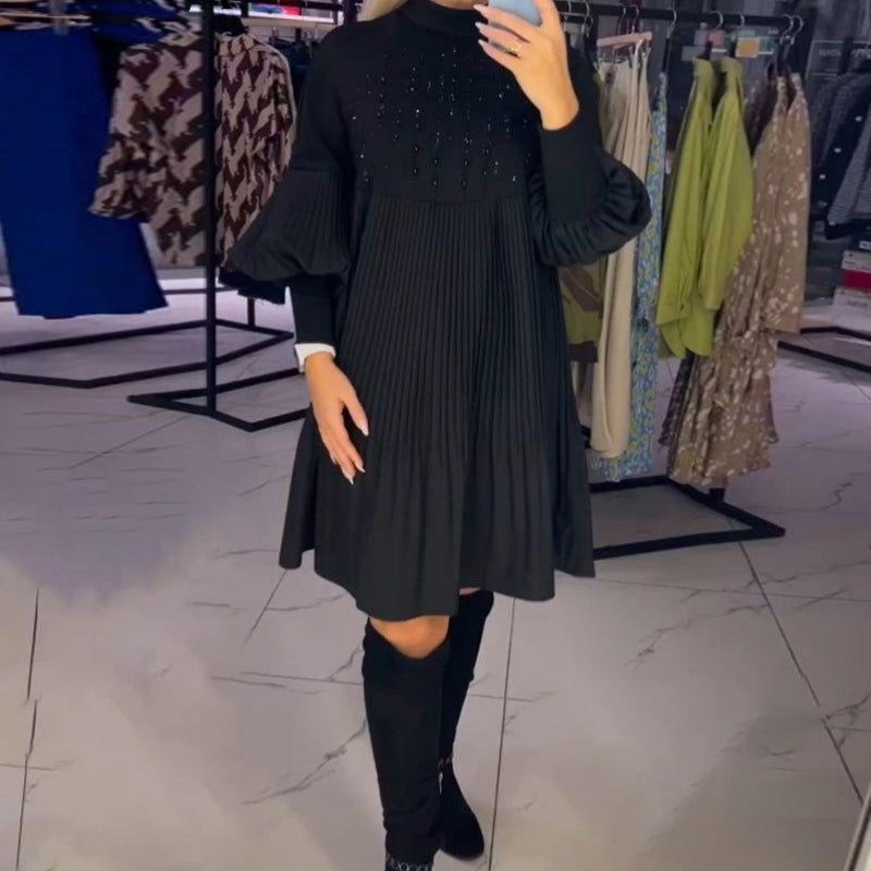Marlene - Plus Size Dress With Stand Collar And Lantern Sleeves