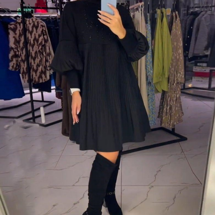 Marlene - Plus Size Dress With Stand Collar And Lantern Sleeves