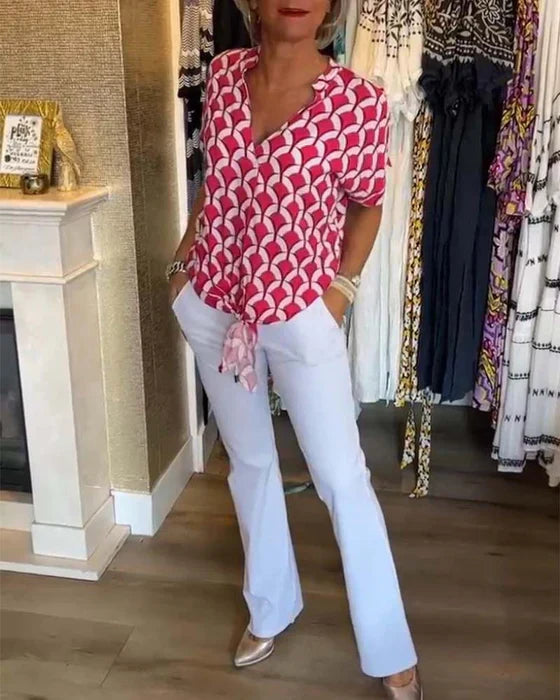 Vienna – Geometric Print V-Neck Top
