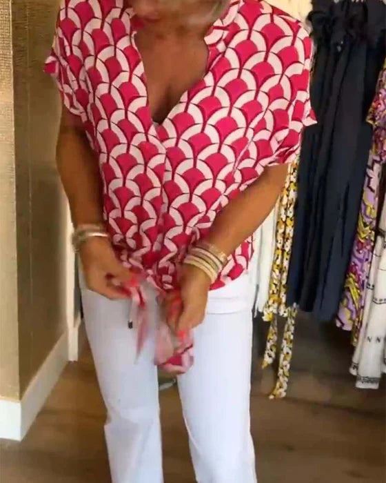 Vienna – Geometric Print V-Neck Top