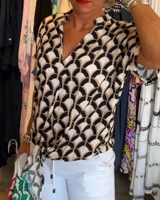 Vienna – Geometric Print V-Neck Top